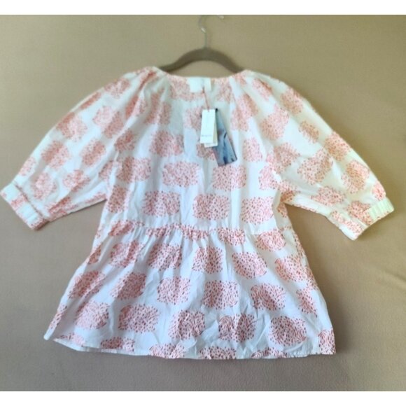 Anthopologie Moglea Danae Poplin Babydoll Blouse Sz XS White/Orange Boho NWT - Picture 4 of 12